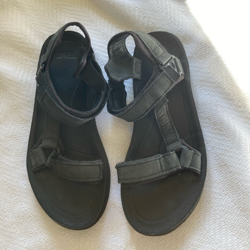 Chunky Black Leather Teva Sandals (W9)
